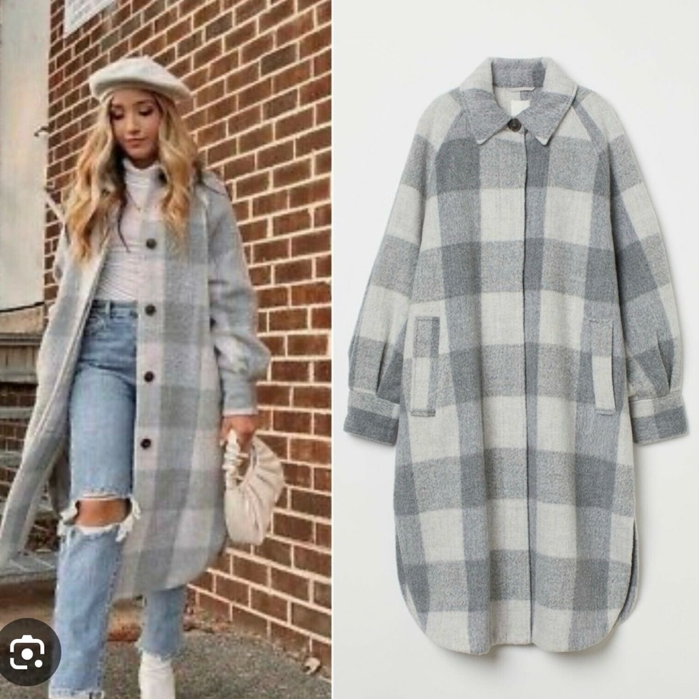H&M Grey Plaid Coat